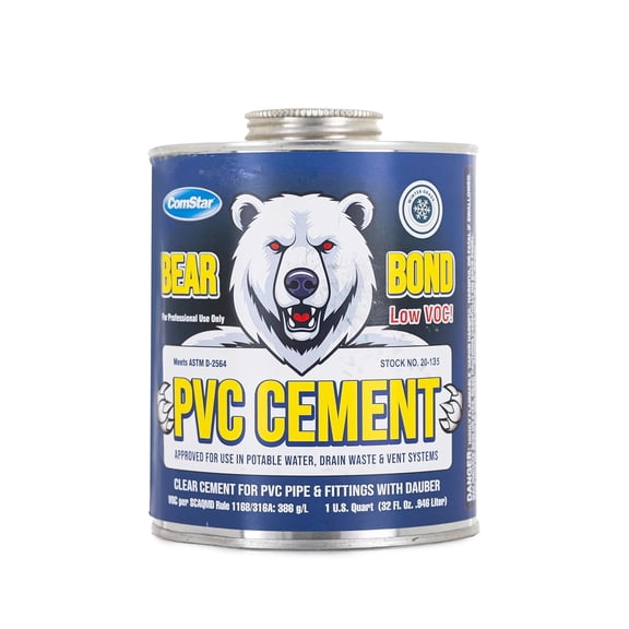 ComStar PVC Cement, Fast-Setting Medium Viscosity High Strength Solvent Cement for PVC Pressure Pipe & Fittings, Low V.O.C.Exceeding ASTM D-2564 Standard, Ideal for Plumbing & Sewer,1 Quart (20-135)