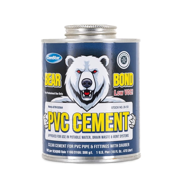 ComStar PVC Cement, Fast-Setting Medium Viscosity High Strength Solvent Cement for PVC Pressure Pipe & Fittings, Low V.O.C. Exceeding ASTM D-2564 Standard, for Plumbing & Sewer, 1 Pint (20-130)