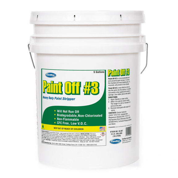 ComStar Paint Off #3, Heavy-Duty Paint Stripper, Fast-Acting, Biodegradable, Non-Chlorinated, Non-Flammable, Removes Tough Coatings, Works on Multiple Surfaces, Low VOC, CFC-Free, 5 Gallons (55-067)