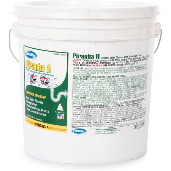ComStar Piranha II Industrial Drain Opener, Powerful Formula with Aluminum Chips for Extra Heat, Instantly Dissolves Grease & Hair, Safe for Metal & Plastic Pipes, 17 Pound (30-603)