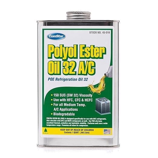 ComStar Polyol Ester Oil 32/150 SUS (POE), 1 Quart High-Performance Refrigeration Oil for HFC & HCFC, Reduced Energy Consumption, Exceptional Thermal Stability, (45-019)