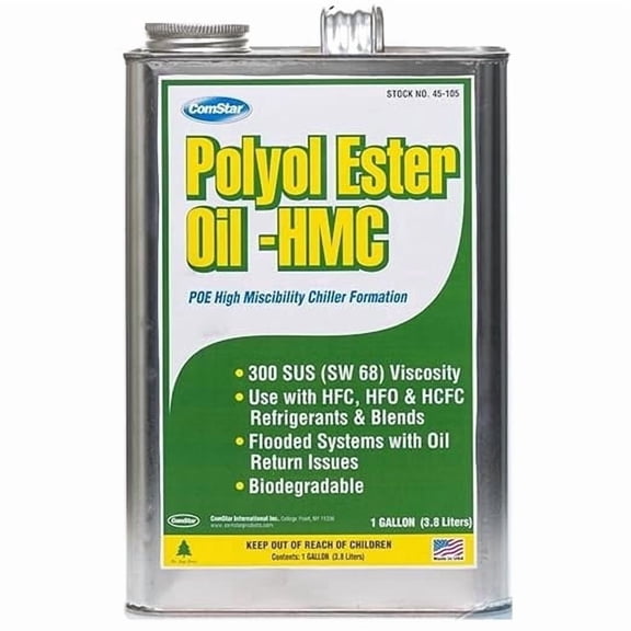 ComStar Polyol Ester Oil - HMC, 1 Gallon, High Miscibility Refrigeration Lubricant for HFC & HFO Refrigerants, Anti-Wear, Rust & Corrosion Protection, Enhanced Miscibility with R22,Long Life (45-105)