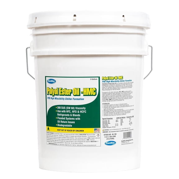 ComStar Polyol Ester Oil - HMC, 5 Gallon, High Miscibility Refrigeration Lubricant for HFC & HFO Refrigerants, Anti-Wear, Rust & Corrosion Protection, Enhanced Miscibility with R22,Long Life (45-106)