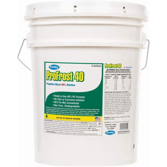 ComStar ProFrost 40, Propylene Glycol Heat Transfer Fluid Anti-Freeze, Does Not Contain Any Color Or Inhibitor, Prediluted to 40%, Ready to Use, 40% Propylene Glycol, Made in USA, 5 Gal (35-842)