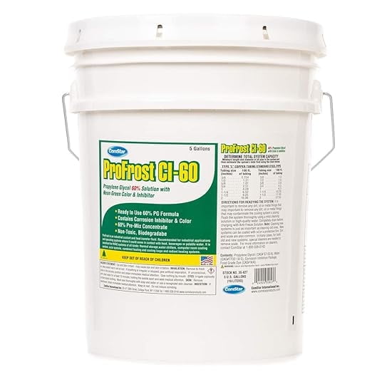 ComStar ProFrost CI-60, Propylene Glycol Anti-Freeze With Neon Green Color & Inhibitor, Prediluted To 60%, Ready To Use Formula, 60% Propylene Glycol, Made In USA, 5 Gallon (35-827)