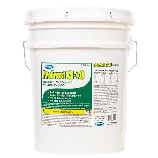 ComStar ProFrost CI-70, Propylene Glycol Anti-Freeze With Neon Green Color & Inhibitor, Prediluted To 70%, Ready To Use Formula, 70% Propylene Glycol, Made In USA, 5 Gallon