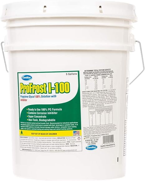ComStar ProFrost I-100, Propylene Glycol Anti-Freeze with Inhibitor, Ready to Use Formula, 100% Pure Propylene Glycol, Made in USA, 5 Gallon (35-720)