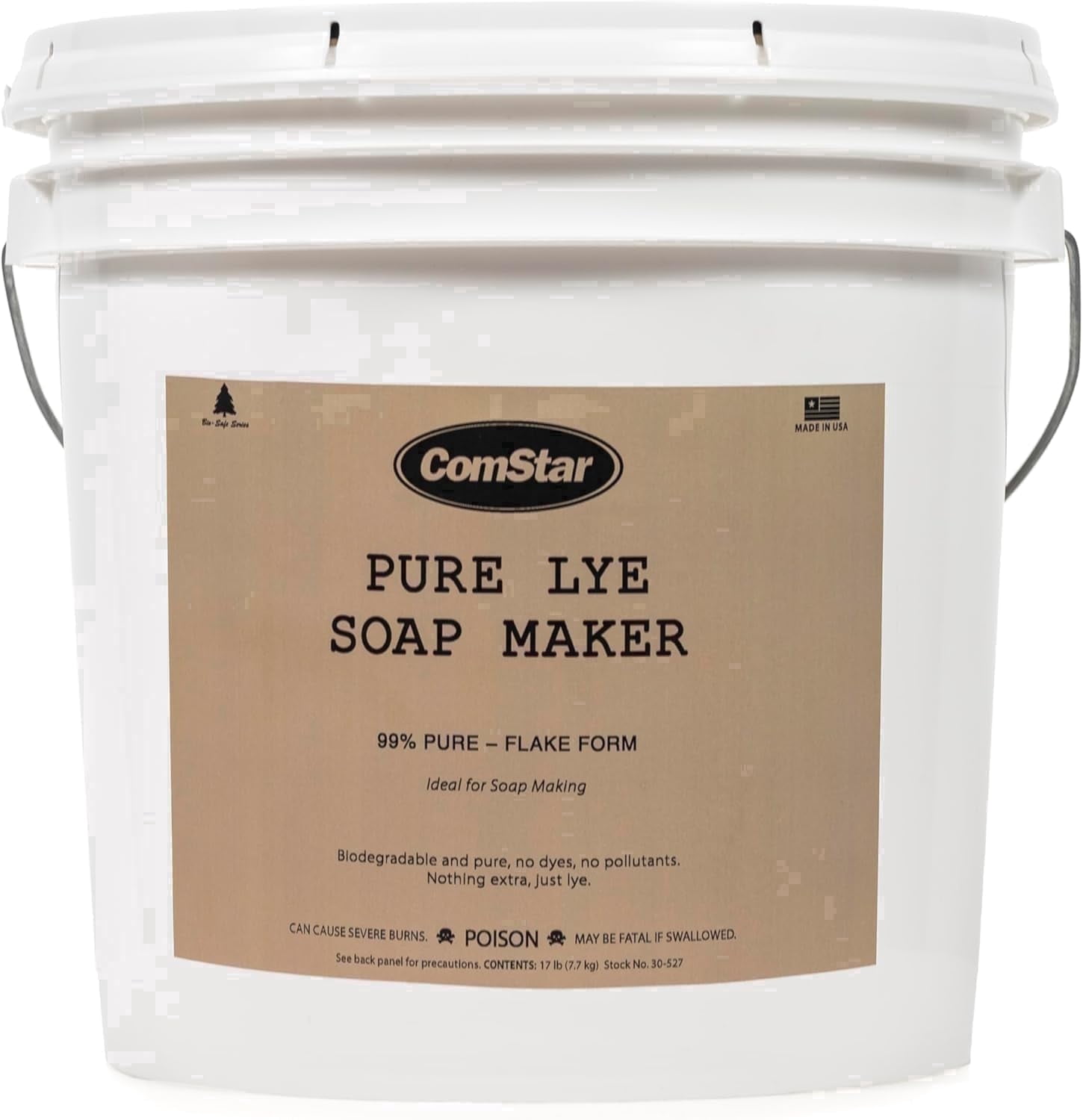 ComStar Pure Lye Flakes | 17 Pounds, 99% Pure Sodium Hydroxide Flakes, Ideal for Soap Making, Food Prep, Cleaning and More (30-527)
