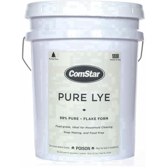ComStar Pure Lye | 43 Pounds, 99% Pure Sodium Hydroxide Beads | Eco-Friendly, Industrial Strength, Drain Opener | Safe on Fixtures | Static-Free, Unique Beads for Soap Making (30-528)