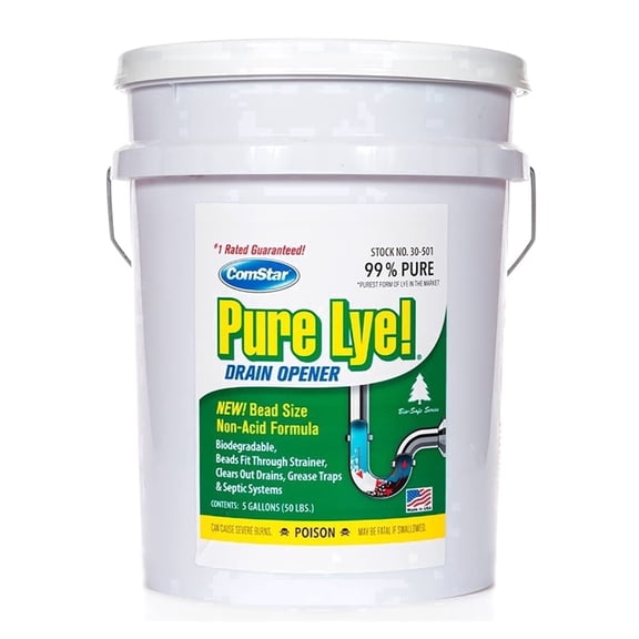 ComStar Pure Lye 50 Pound - Unique Sodium Hydroxide Beads | Drain Opener & Soap Making | Biodegradable, Eco-Friendly (30-501)