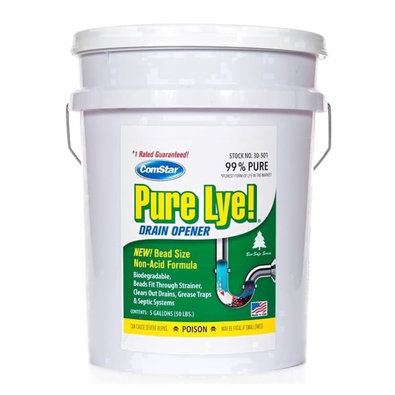 ComStar Pure Lye 50 lb Drain Opener, 99% Sodium Hydroxide Beads, Soap