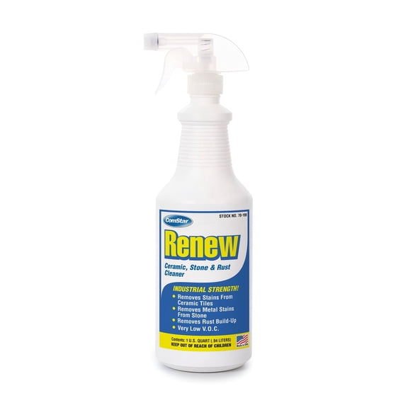 ComStar Renew, 1 Quart Spray, Multi-Purpose Rust Remover & Ceramic Tile Cleaner, Instantly Eliminates Iron & Mineral Stains, Safe for Steel, Rubber & Masonry, Fast-Acting & Ready-to-Use (70-199)