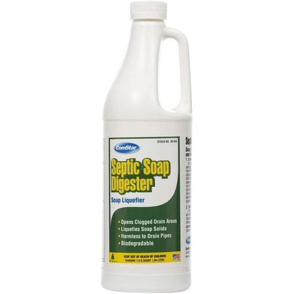 ComStar Septic Soap Digester, Fast-Acting Drain Cleaner for Soap Buildup, Opens Slow Drains and Restores Flow, Safe for Pipes and Septic Systems, Long-Lasting Performance, 1 Quart (30-655)