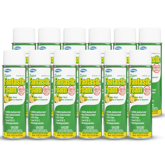 ComStar Super Fantastic Foam, 20 Ounce Aerosol, Heavy Foaming Water Rinse Degreaser, Safe Non-Corrosive Formula, Low VOC, Non-Chlorinated, CFC Free, Great for Engines, Garage Floors (Pack of 12)
