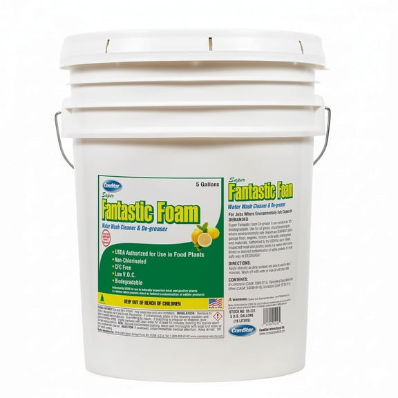 ComStar Super Fantastic Foam, Water Rinse Degreaser, Designed to Clean Away Grease & Oil from Garage Floors, Engines, Motors, White Walls, Printing Presses, Made in USA, 5 Gallon (55-223)
