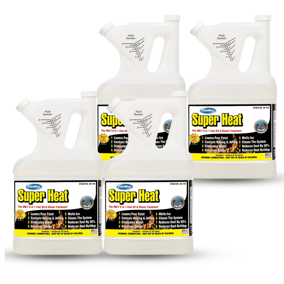 ComStar Super Heat, 8-in-1 Fuel Oil Treatment, Controls Waxing & Jelling, Melts Ice, Lowers Pour Point, Dissolves Sludge, Reduces Soot, Rust, Water, Cleans Parts, Made In USA, 1 Gallon (Pack of 4)
