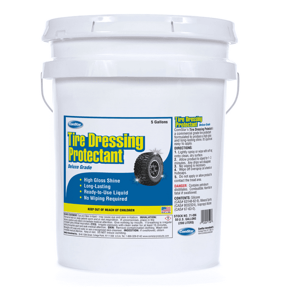 ComStar Tire Dressing Protectant, Deluxe Grade, Car Tire Care, High Gloss & Long-Lasting Shine, Easy Application, No Wiping Needed, Ready-to-Use, Solvent-Based, 5 Gallons (71-096)