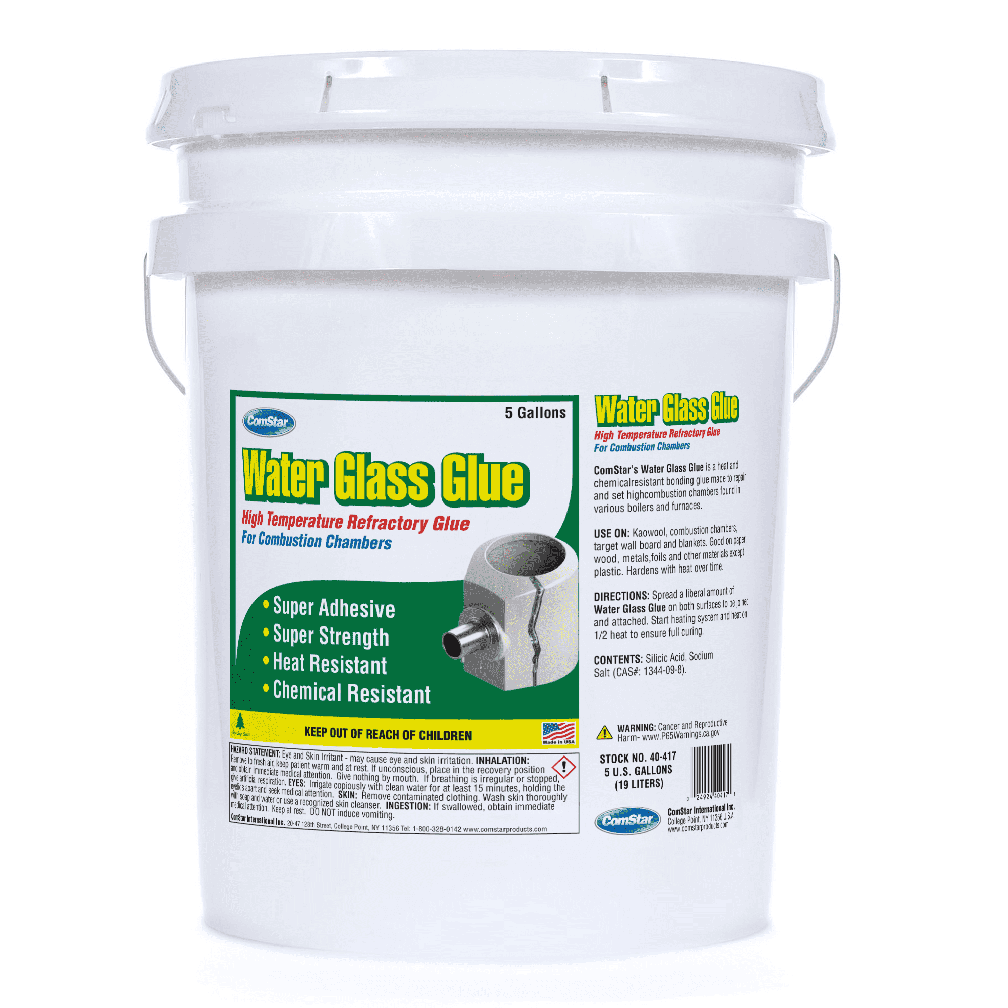 ComStar Water Glass Glue, 5 Gallon, High Temperature Combustion Chamber Glue, Super Strong Adhesive for Boilers & Furnaces, Heat & Chemical Resistant, Repairs & Sets Refractory Chambers (40-417)