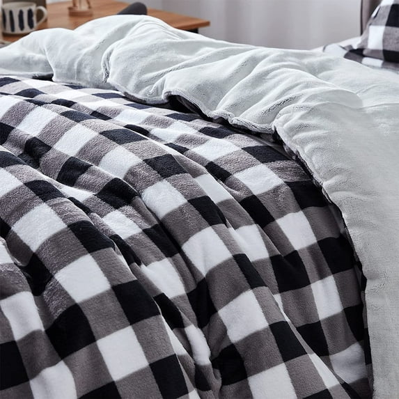 Coma Inducer Ah, Yes The Scottish Winter - ® Oversized Comforter Set - Black Gray White Tartan Plaid Queen