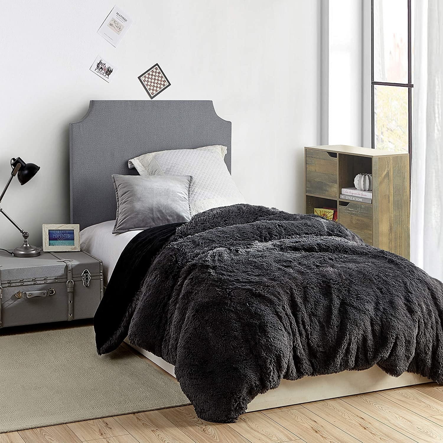 Are You Kidding Twin XL Faded Black Plush Duvet Cover