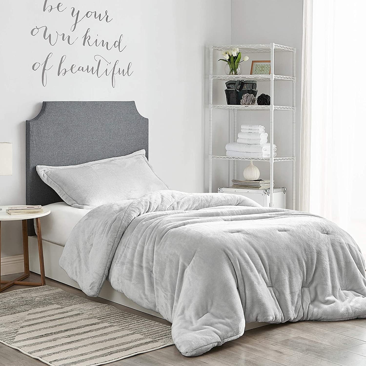 Glacier Gray Twin XL Coral Fleece Comforter Set