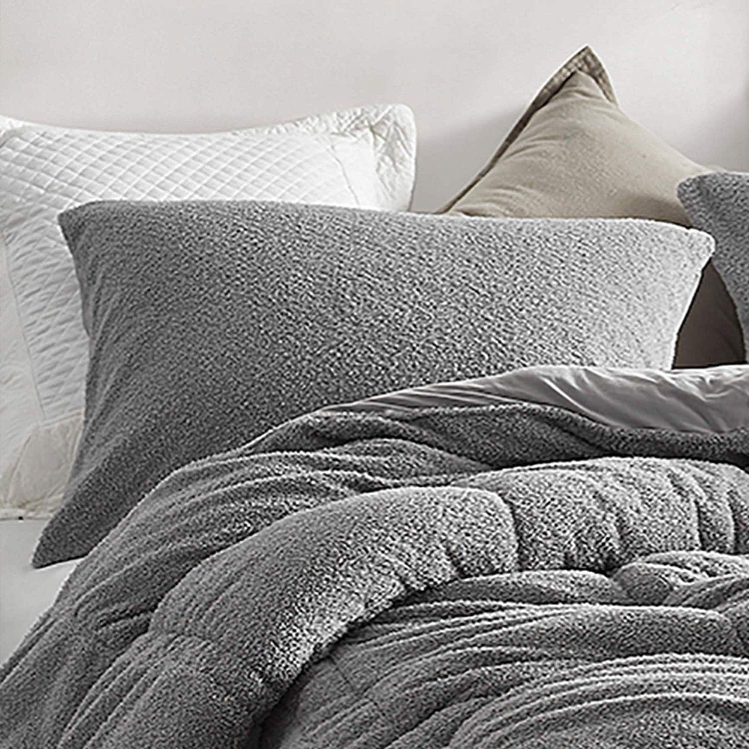 Alloy Gray Plush Faux Fur Standard Pillow Sham