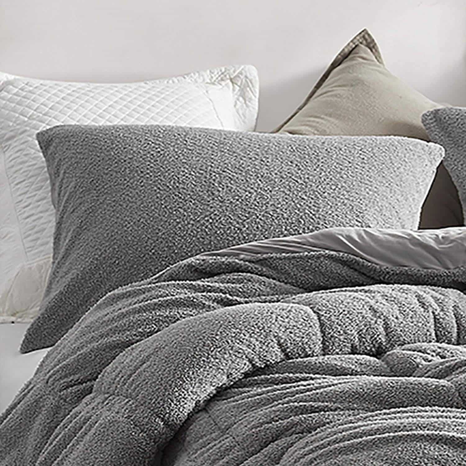 Alloy Gray Plush Faux Fur Standard Pillow Sham