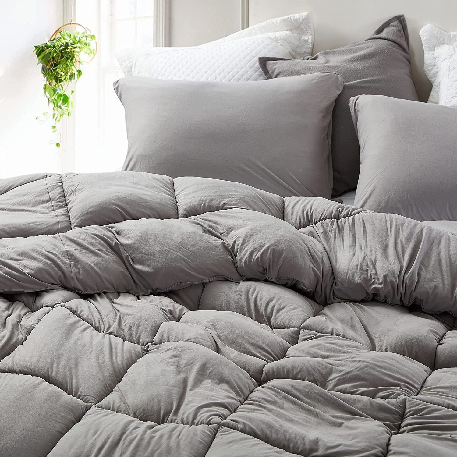 Full Size Dark Gray Microfiber Down Alternative Comforter Set