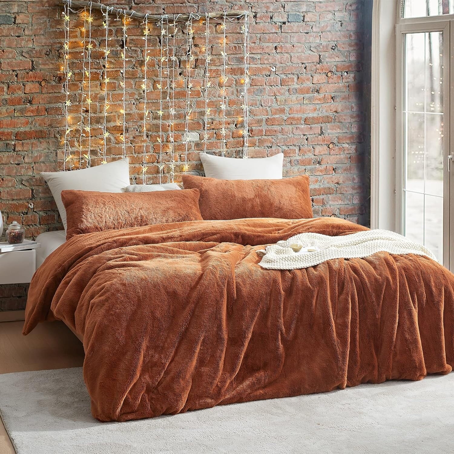 Auburn Earth Twin XL Plush Faux Fur Duvet Cover Set