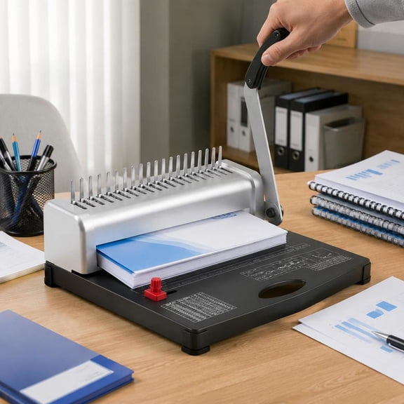 Comb Binding Machine, 21-Hole Binder, 450-Sheet Capacity, with 100 Pcs 3/8'' Comb Binding Spines for Letter Size, A4, A5