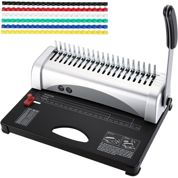 Comb Binding Machine 21-Holes 450 Sheets Capacity with 100 PCS 3/8'' Spines for Letter Size, A4, A5