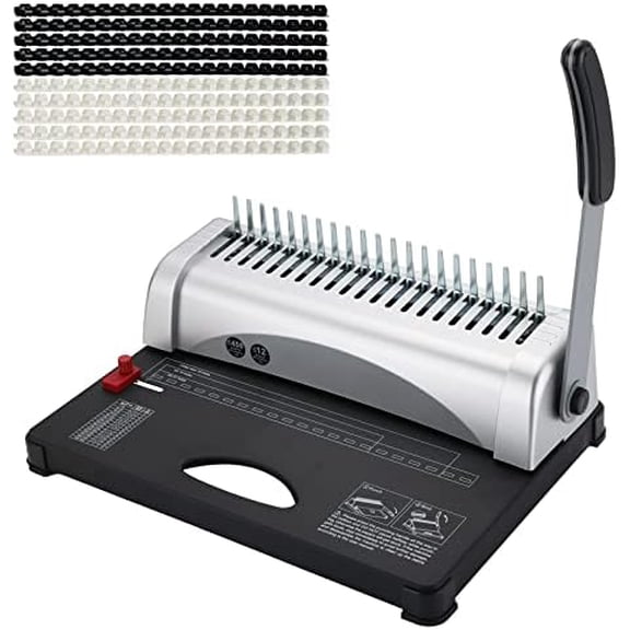 Comb Binding Machine, 21-Holes, 450 Sheets, Paper Punch Binder with Starter Kit 100 PCS PVC Comb Bindings Perfect for Letter Size, A4, A5 or Smaller Sizes Office Documents$$Office