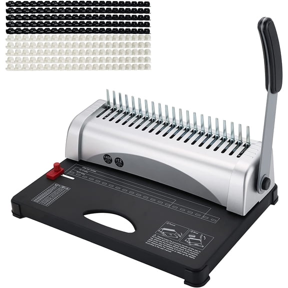 Comb Binding Machine, 21-Holes, 450 Sheets, Paper Punch Binder with Starter Kit 100 PCS PVC Comb Bindings Perfect for Letter Size, A4, A5 or Smaller Sizes Office Documents