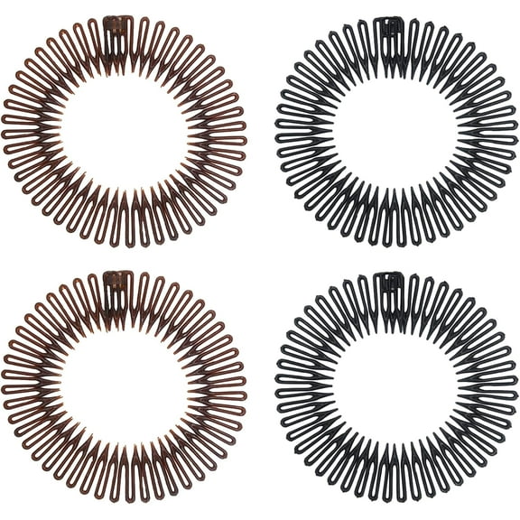 Comb Headband 4 Pieces Full Circular Stretch Flexible Zig Zag Hairband Plastic 90s Hair Band for Women and Girls