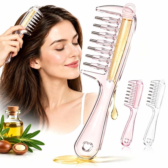 Comb Scalp Applicator, Hair Serum Applicator Comb, Hair Serum Comb with 6 Metal Massage Tips,Oil Dispensing Comb for Root Application, Scalp Massage