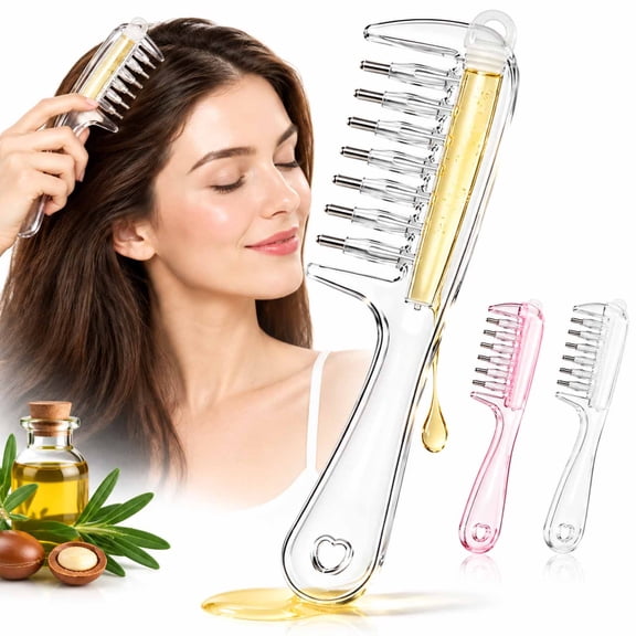 Comb Scalp Applicator, Hair Serum Applicator Comb, Hair Serum Comb with 6 Metal Massage Tips,Oil Dispensing Comb for Root Application, Scalp Massage