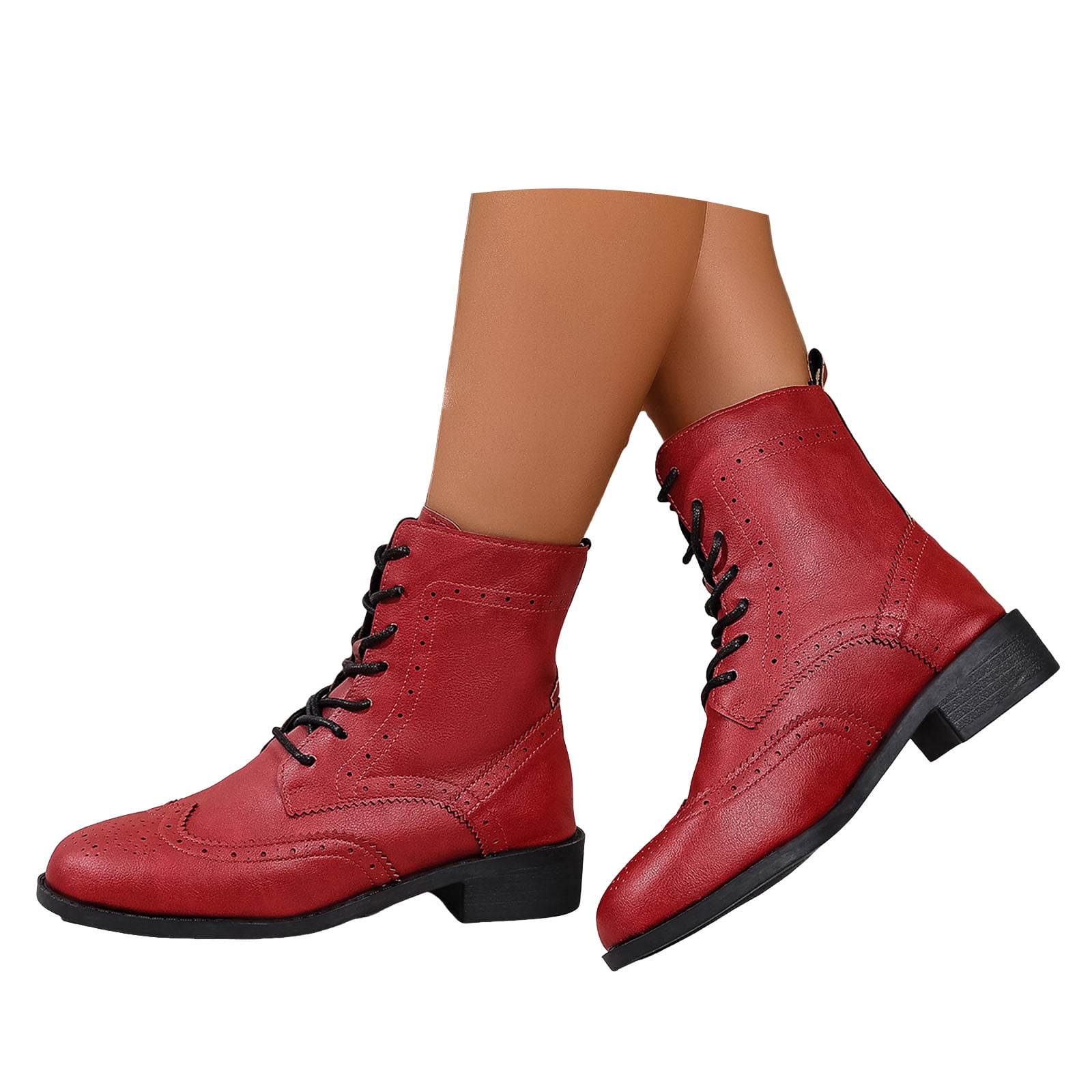 Combat Ankle Boots Women Lace up Leather Short Booties Brown Black