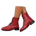 thumbnail image 1 of Combat Ankle Boots Women Lace up Leather Short Booties Brown Black Zipper Causal Military Riding Shoes, 1 of 8