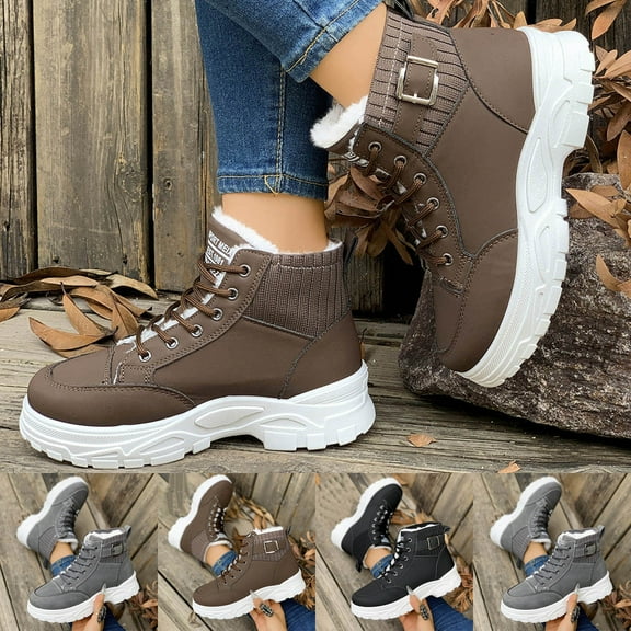 Combat Boots Womens TKYCMSUAKI Womens Hiking Snow Boots Winter Boots Comfortable Warm Fleece-Line Shoes for Outdoor