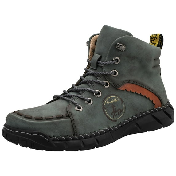 Combat Boots for Men Vintage Casual Stitching Leather Lace up Walking Fashion Sneakers Winter Fall Ankle Booties Green Size 10.5