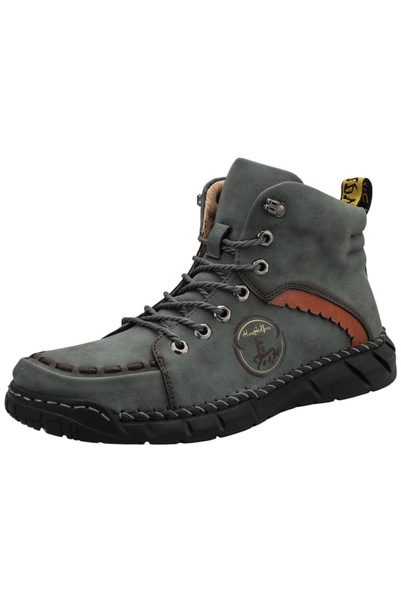 Combat Boots for Men Vintage Casual Stitching Leather Lace up Walking Fashion Sneakers Winter Fall Ankle Booties Green Size 8.5