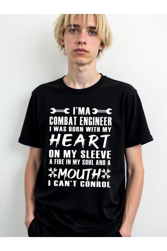 Combat Engineer Heart Sleeve men round neck T-shirt black summer 2026 Daytime and weekend wear Casual Unisex Shirt Cotton tshirts