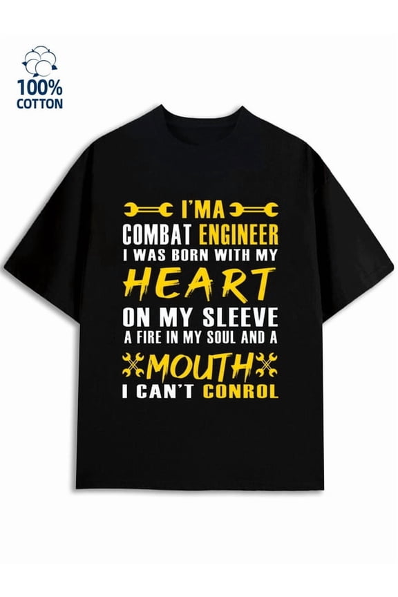 Combat Engineer Tee men's mechanical 180G 100% Cotton black futuristic tech Casual Unisex Shirt Cotton tshirts Unique Design Unisex Shirt Short Sleeve tshirts