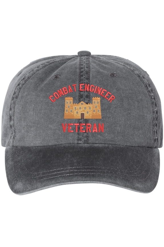 Combat Engineer Veteran Embroidered Baseball Cap | US Army Castle Insignia Military Hat for Men & Women (Black)
