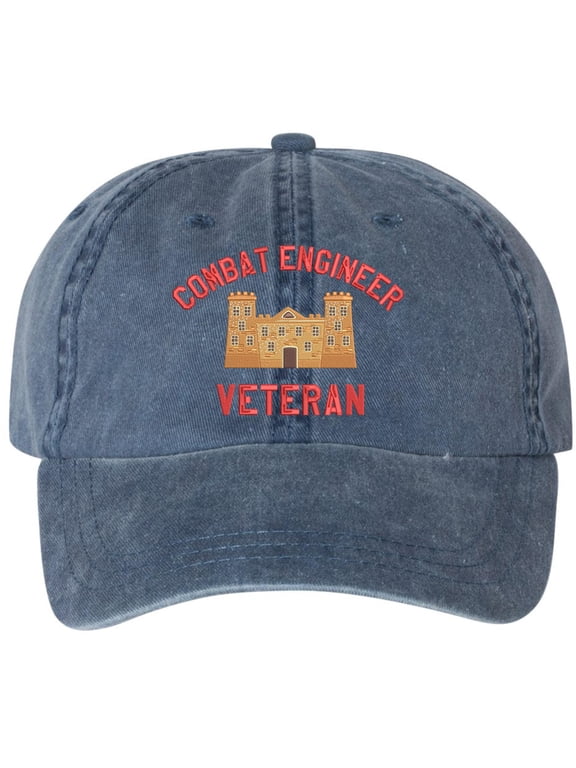 Combat Engineer Veteran Embroidered Baseball Cap | US Army Castle Insignia Military Hat for Men & Women (NavyBlue)