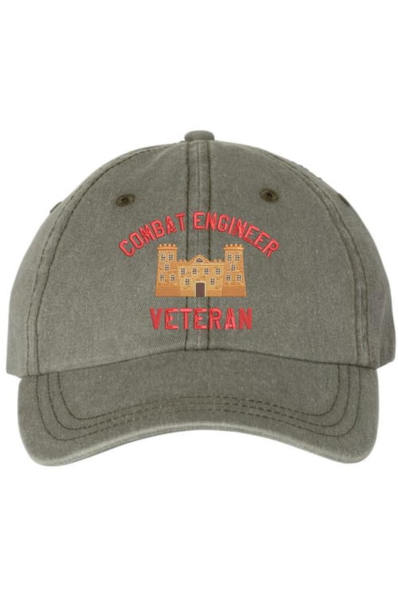 Combat Engineer Veteran Embroidered Baseball Cap | US Army Castle Insignia Military Hat for Men & Women (Olive)