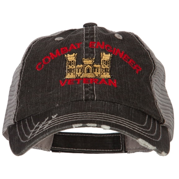 Combat Engineer Veteran Embroidered Low Profile Cotton Mesh Cap - Black OSFM