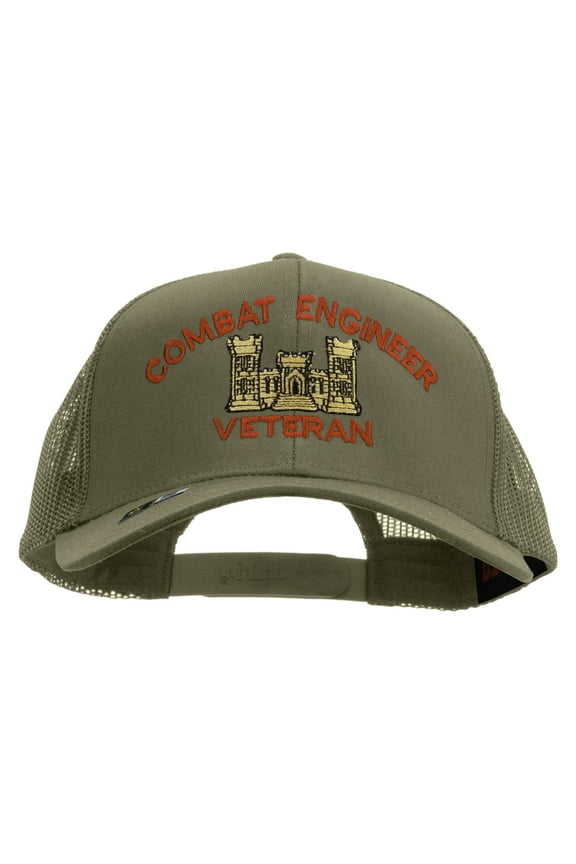 Combat Engineer Veteran Embroidered Solid Cotton Twill Mesh Prostyle Cap - Khaki OSFM