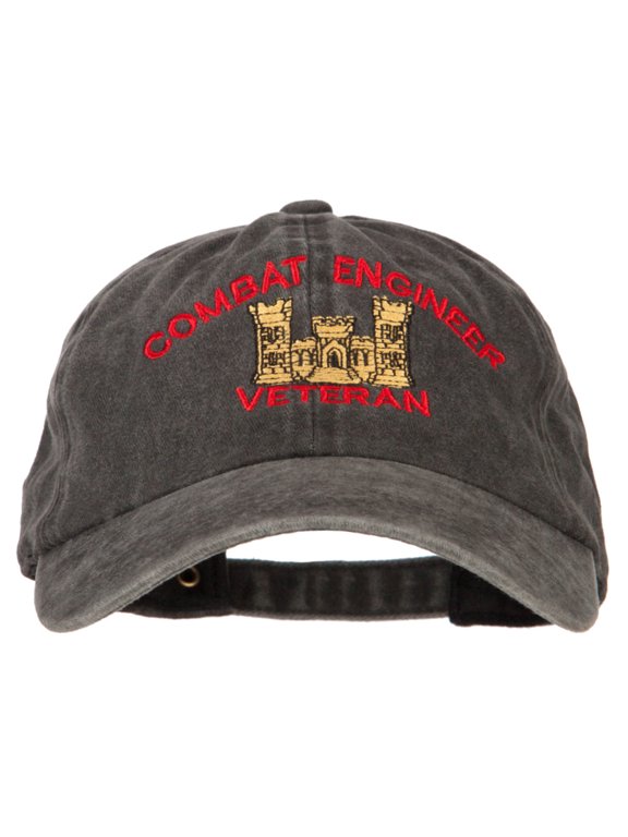 Combat Engineer Veteran Embroidered Washed Cotton Twill Cap - Black OSFM