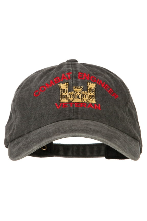 Combat Engineer Veteran Embroidered Washed Cotton Twill Cap - Black OSFM